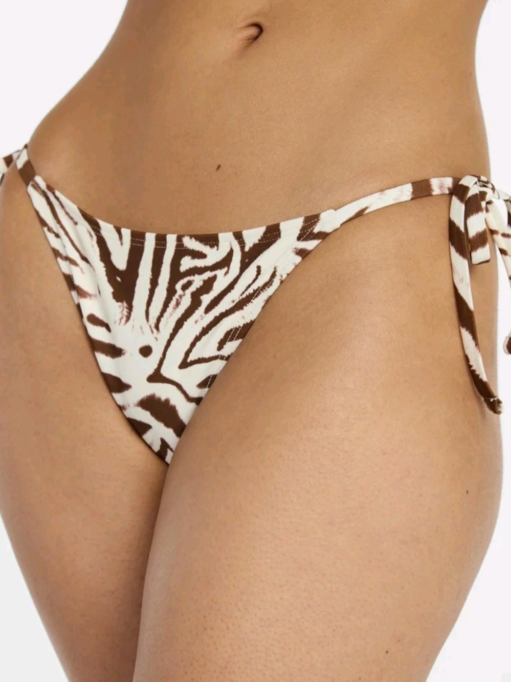 Tie-Side Zebra Print Bikini Bottom - Brown/White NWT Size XL (16-18)